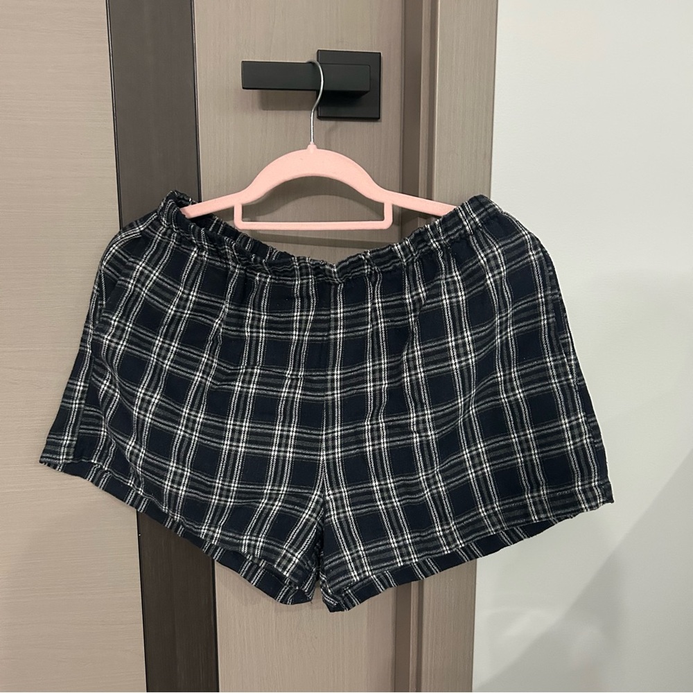 SHEIN navy plaid boxer pajama shorts